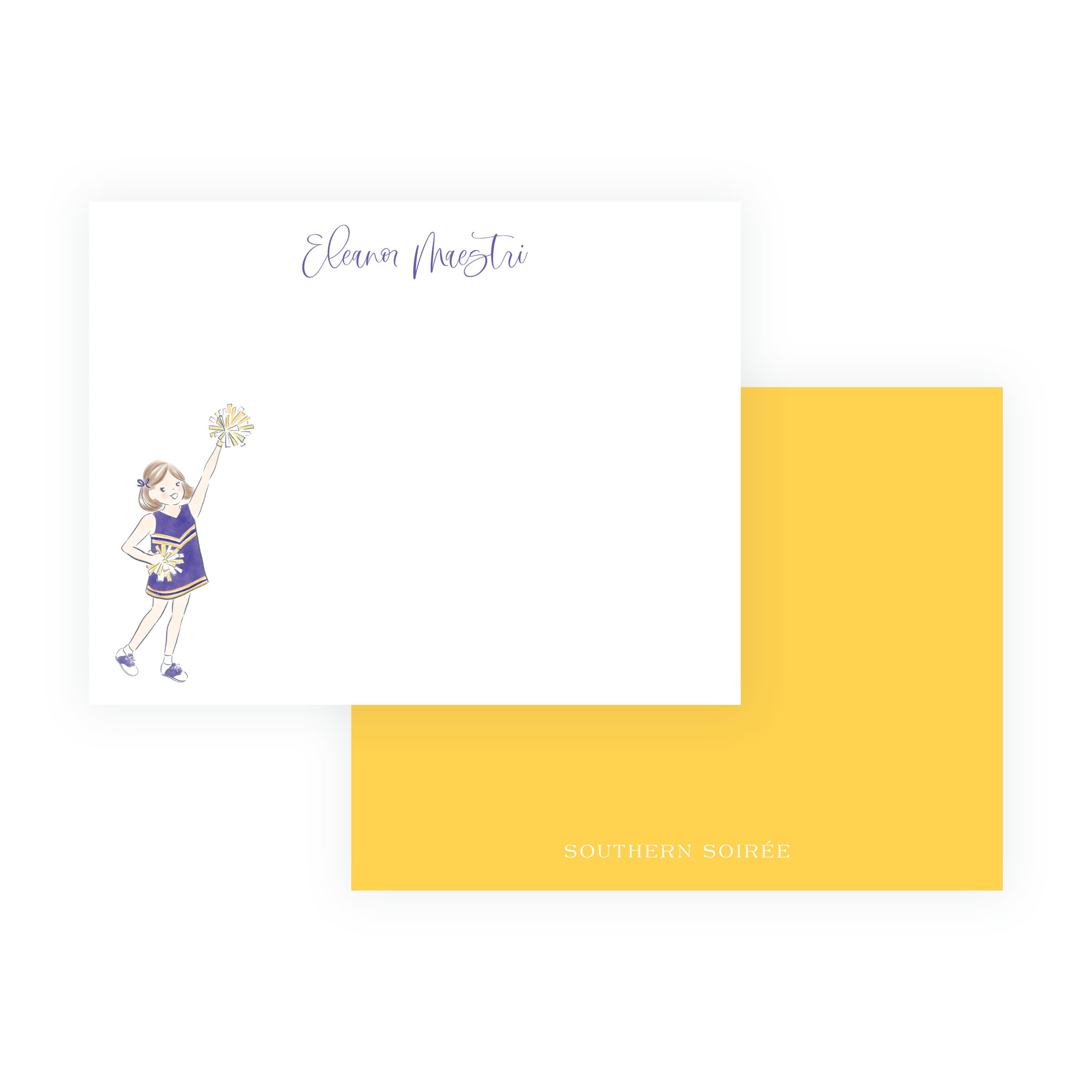 Purple & Gold Team Spirit Cheerleader Note Cards