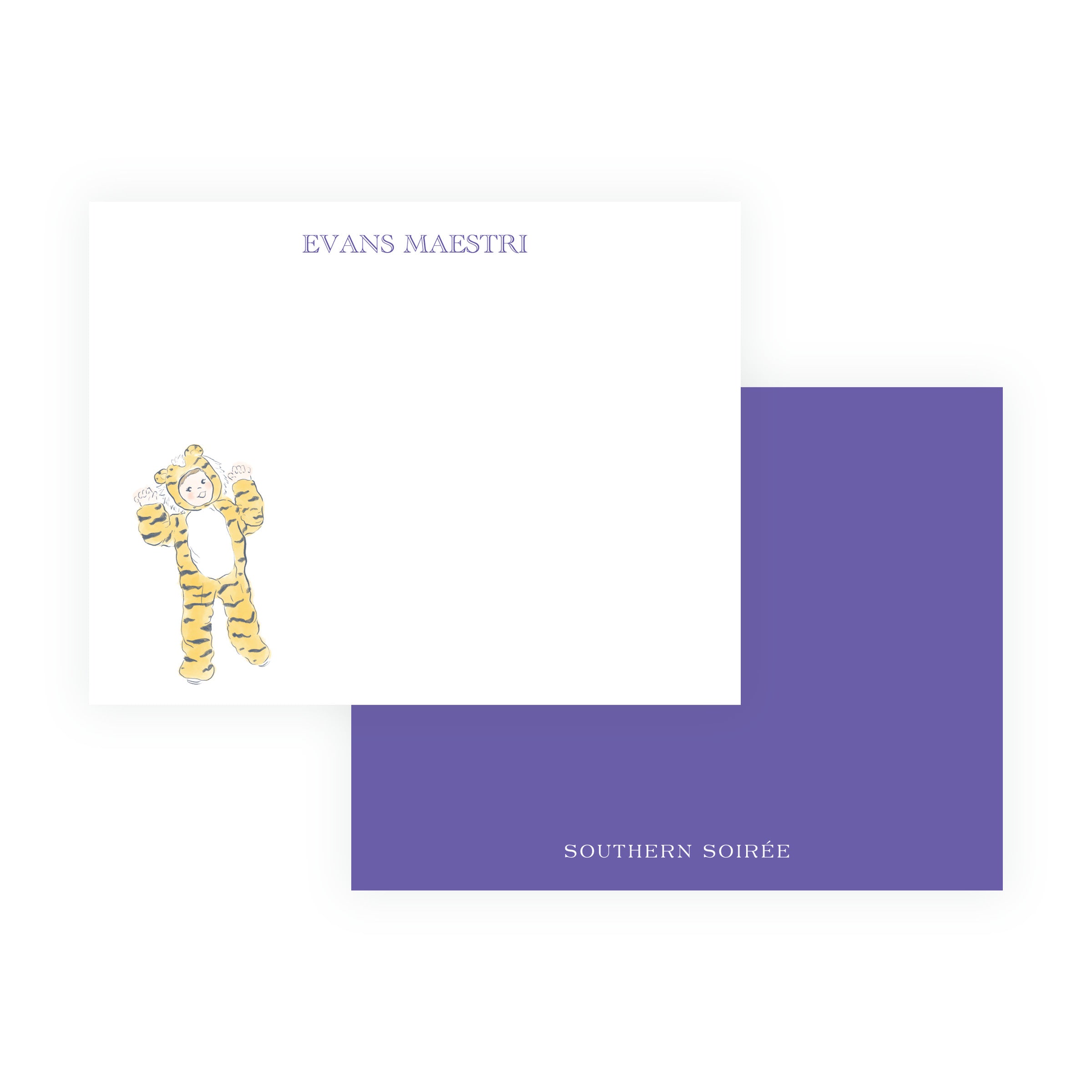 Purple & Gold Team Spirit Tiger Mascot Note Cards