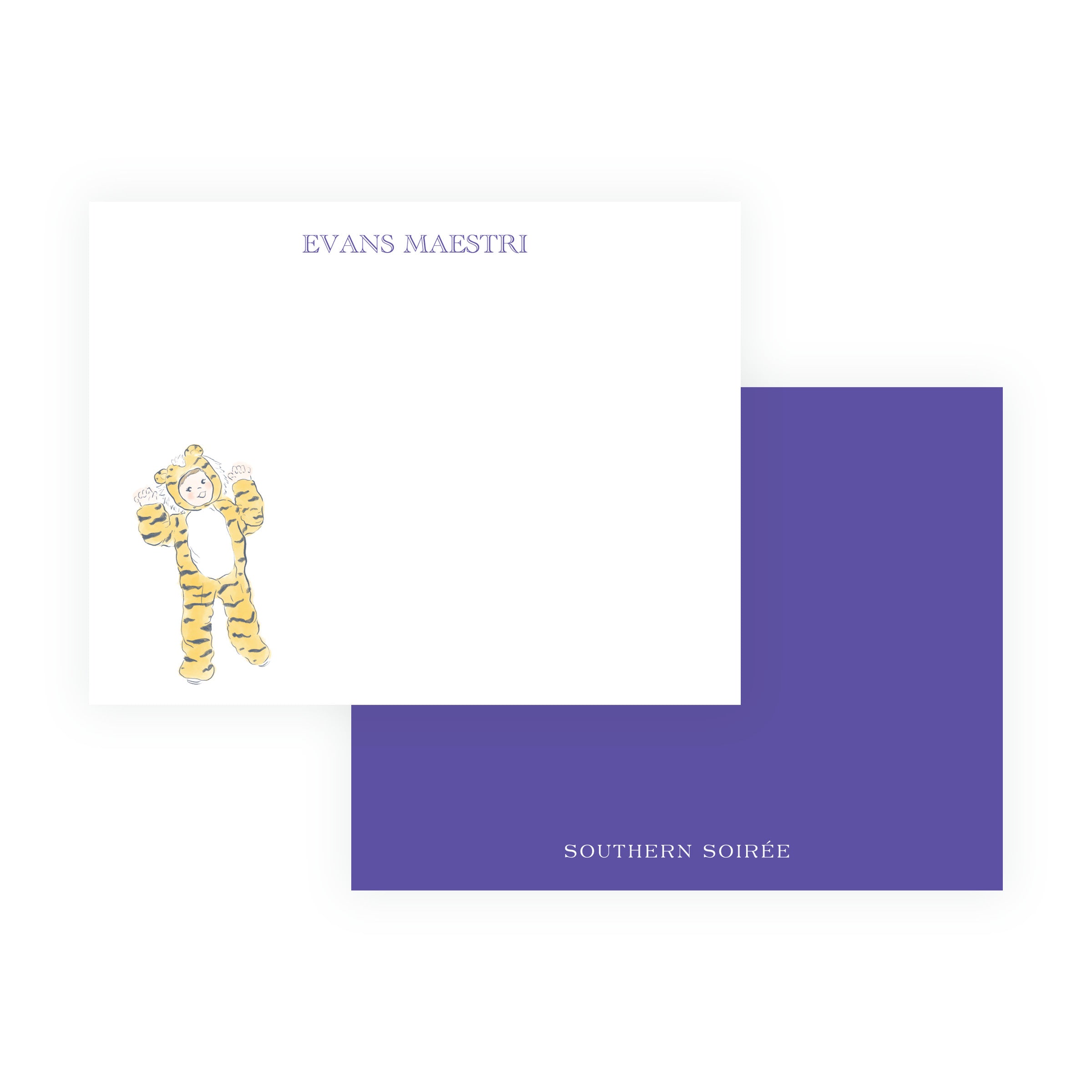 Purple & Gold Team Spirit Tiger Mascot Note Cards