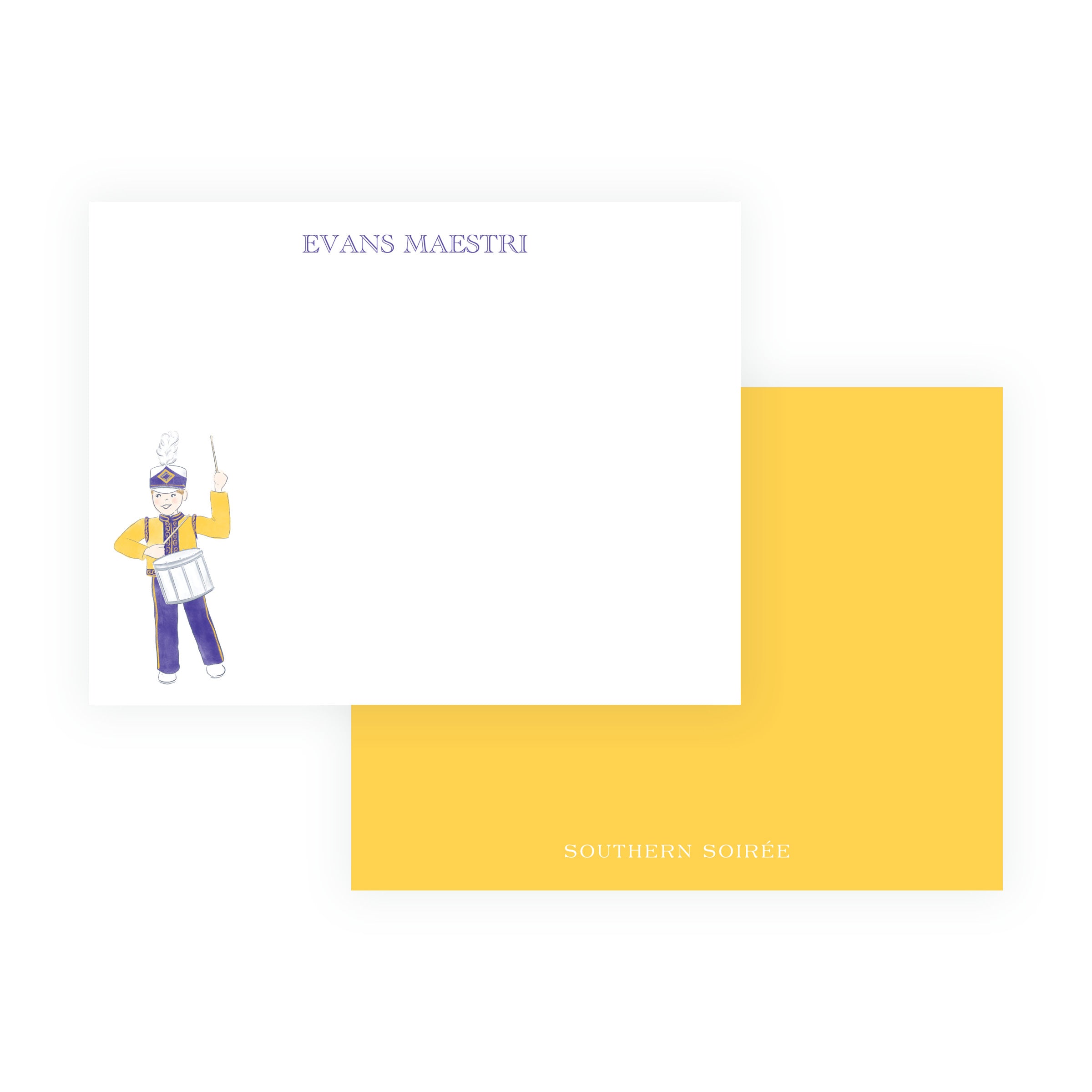 Purple & Gold Marching Band Drummer Note Cards- Team Spirit