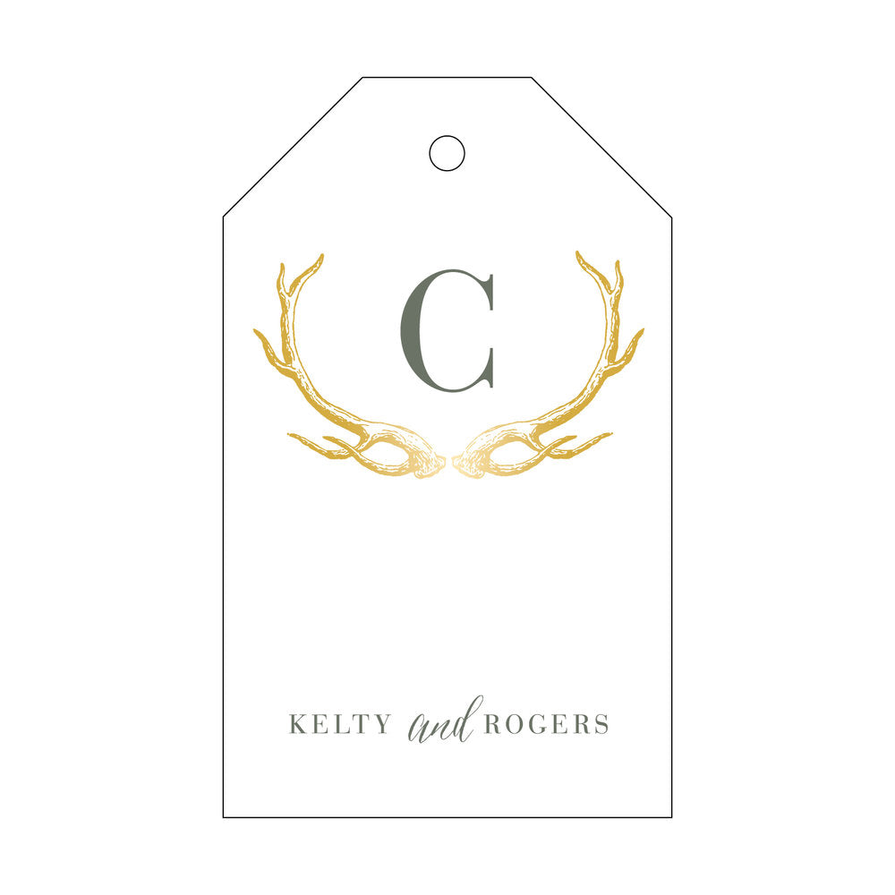 Antlers with Initial Gift Tag T27