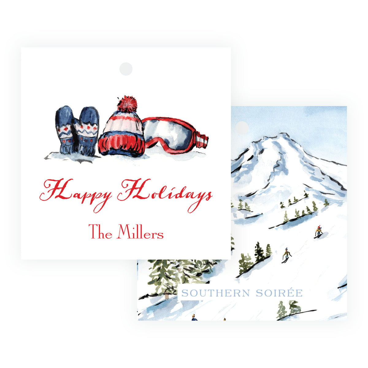 Alpine Holiday – Ski Gear Personalized Christmas Gift Tags – 3 x 3 Square