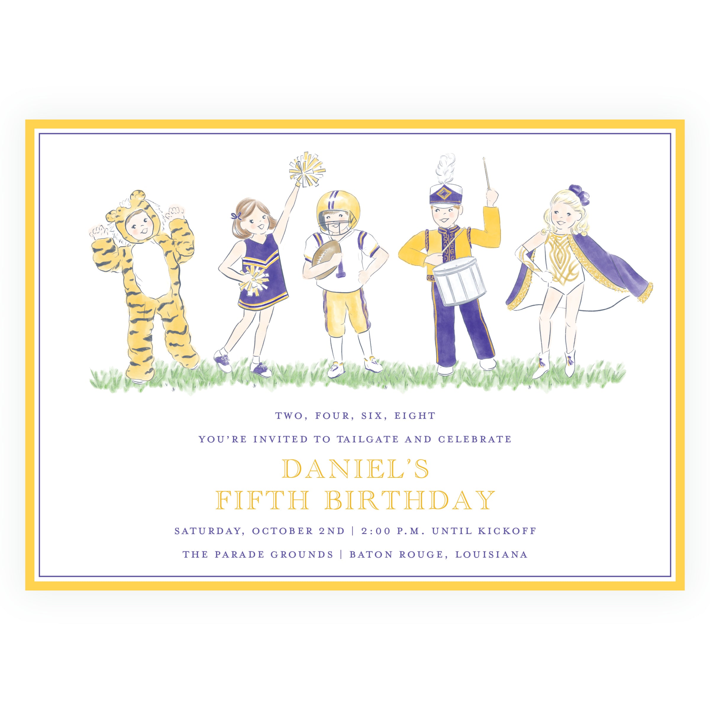 Purple and Gold Football Birthday Invitation- Team Spirit