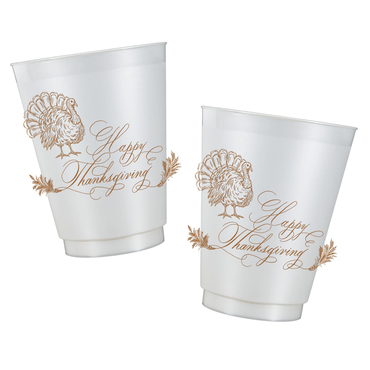 Happy Thanksgiving Turkey 16 oz Pearl White Frosted Cups