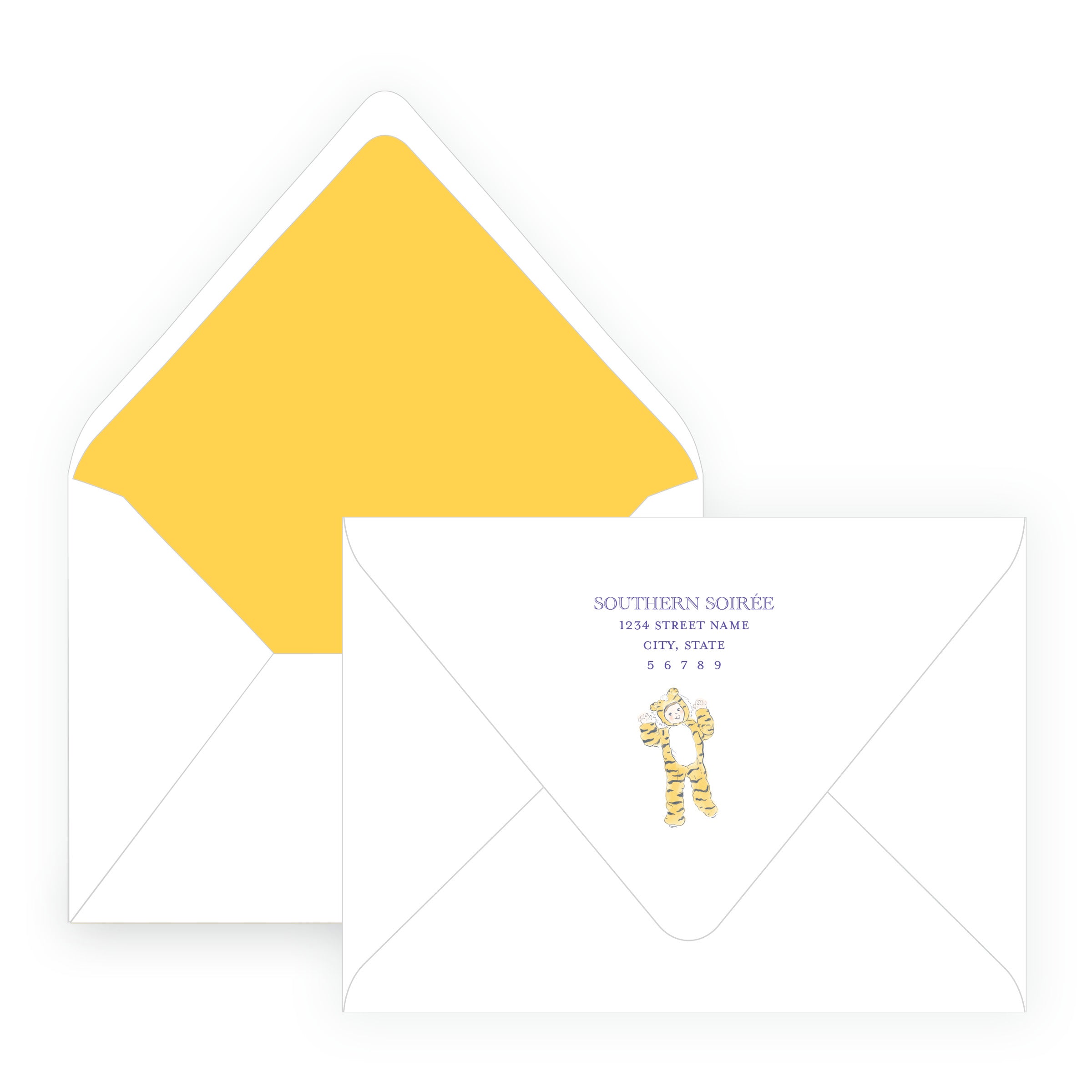 Purple & Gold Team Spirit Tiger Mascot Note Cards