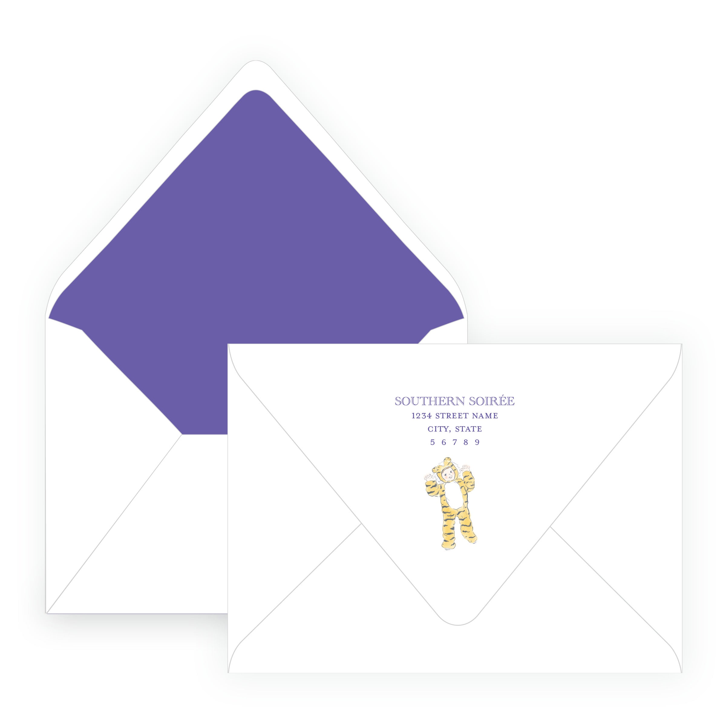 Purple & Gold Team Spirit Tiger Mascot Note Cards