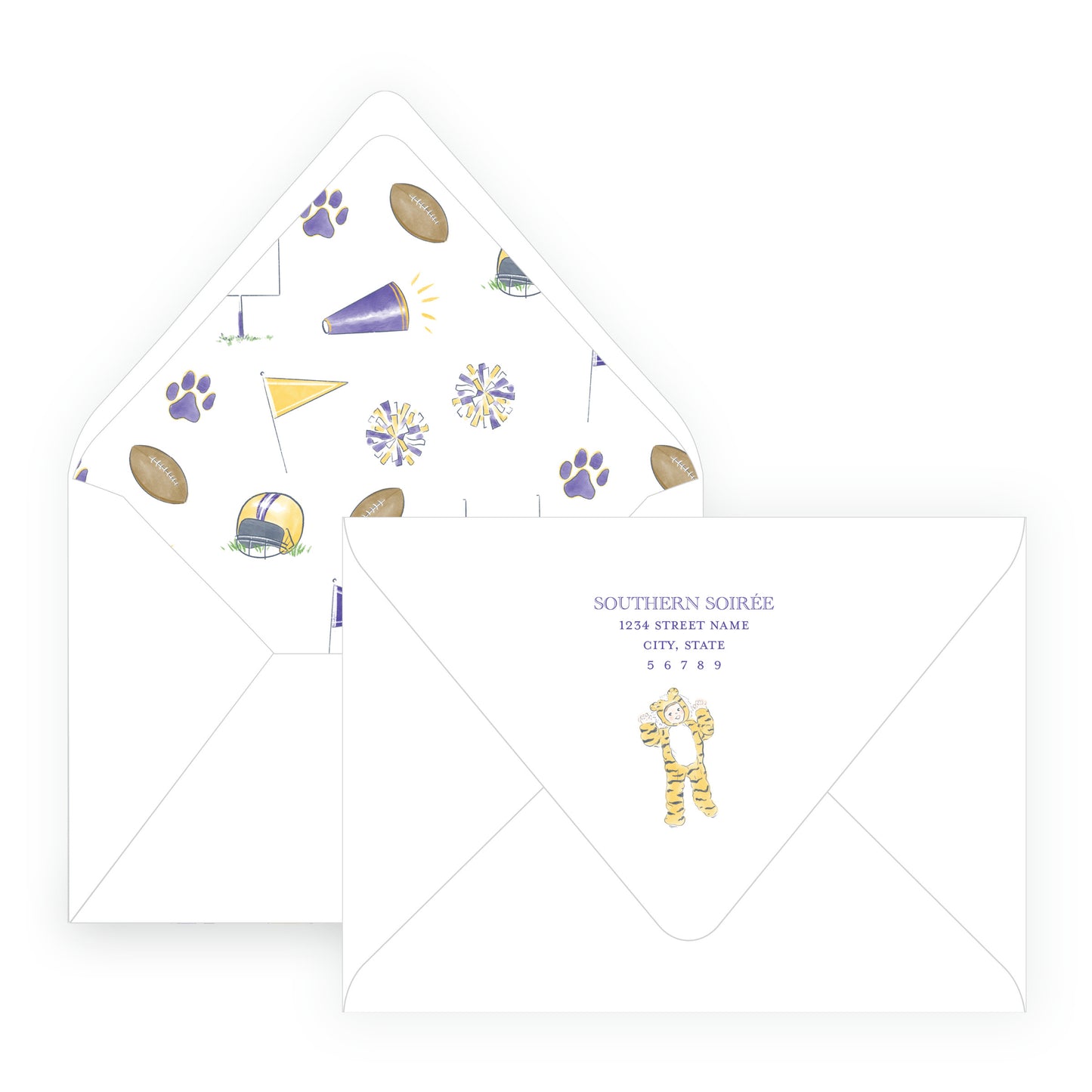 Purple & Gold Team Spirit Tiger Mascot