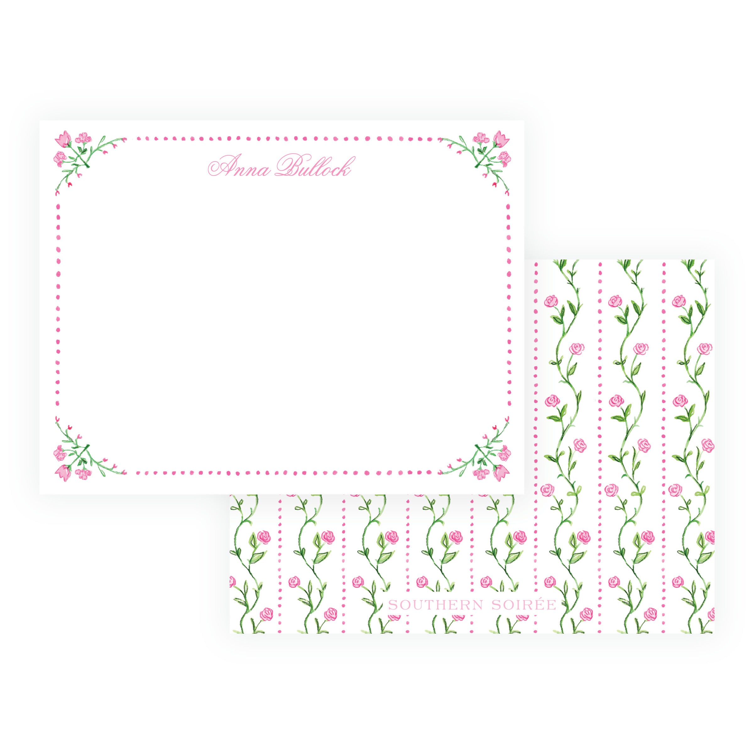 Personalized Tiny Petals watercolor floral frame note cards