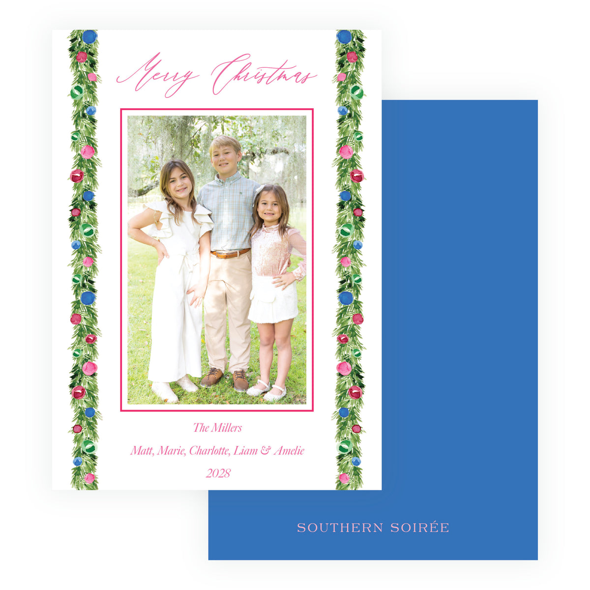Festive Trim Classic Garland Personalized Christmas Photo Card