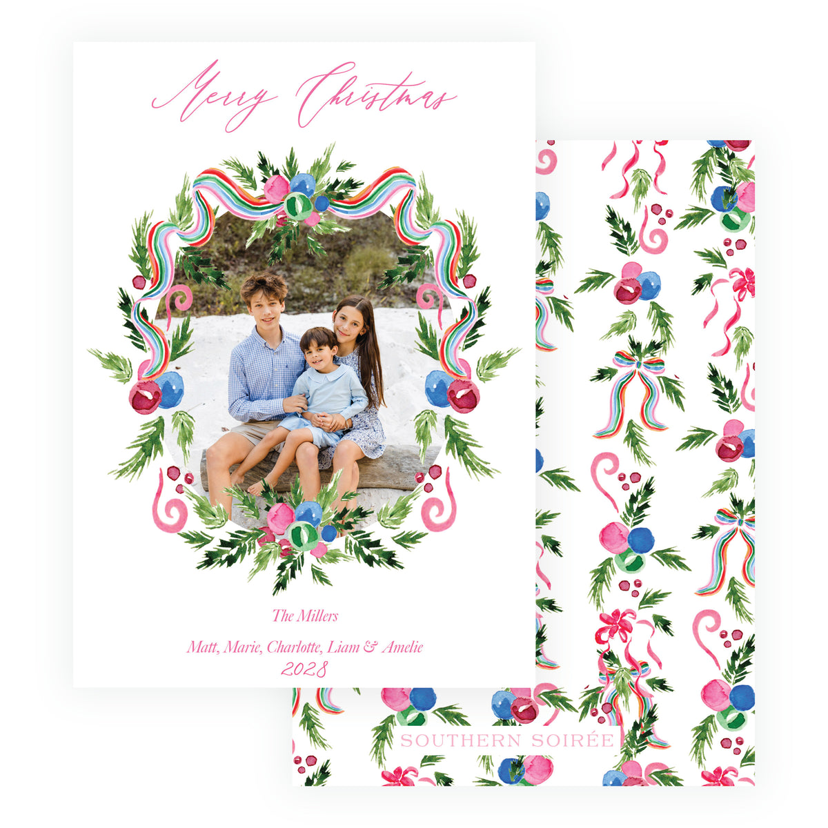 Merry Wreath Tied with Cheer Collection personalized Christmas card