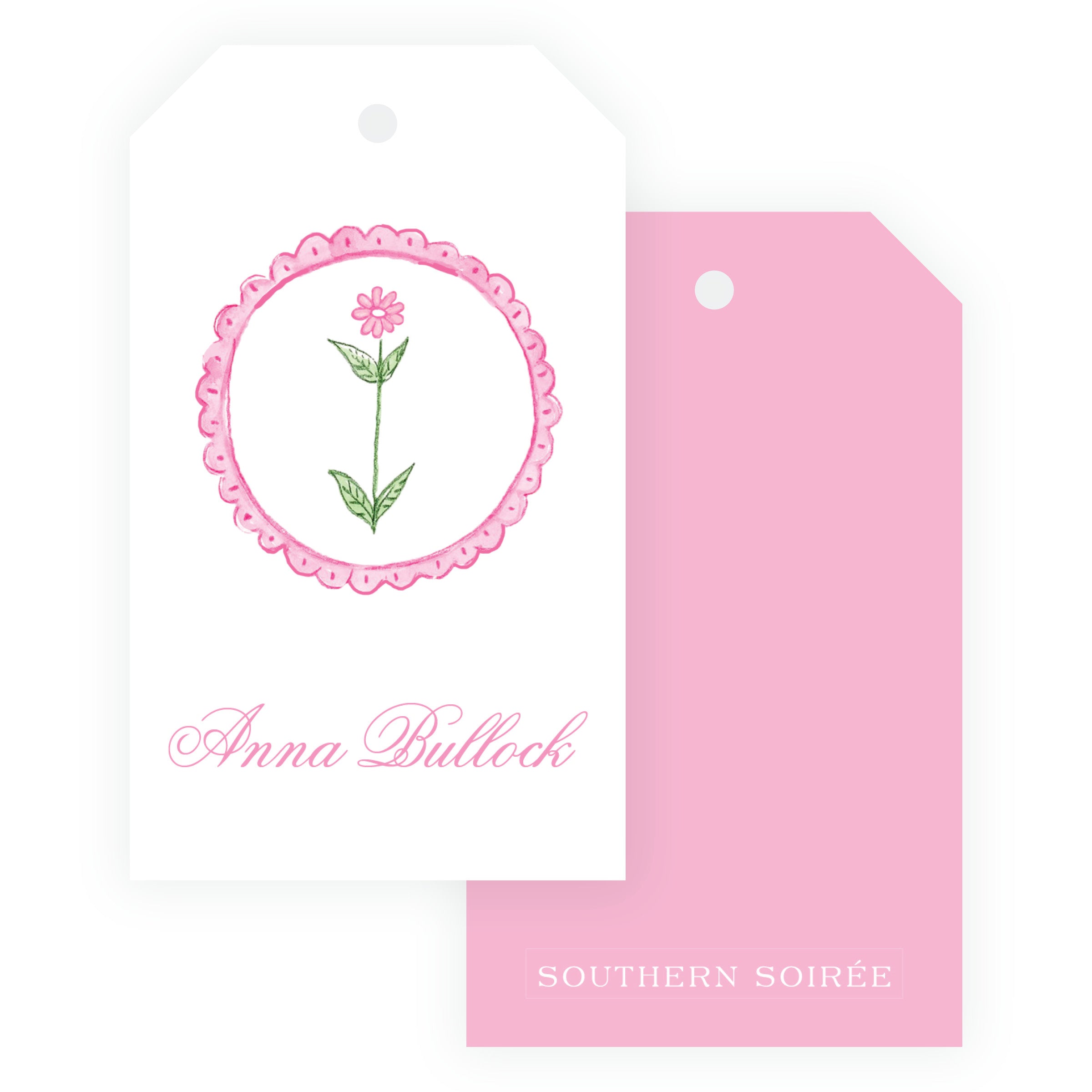 Personalized Tiny Petals watercolor flower medallion gift tag