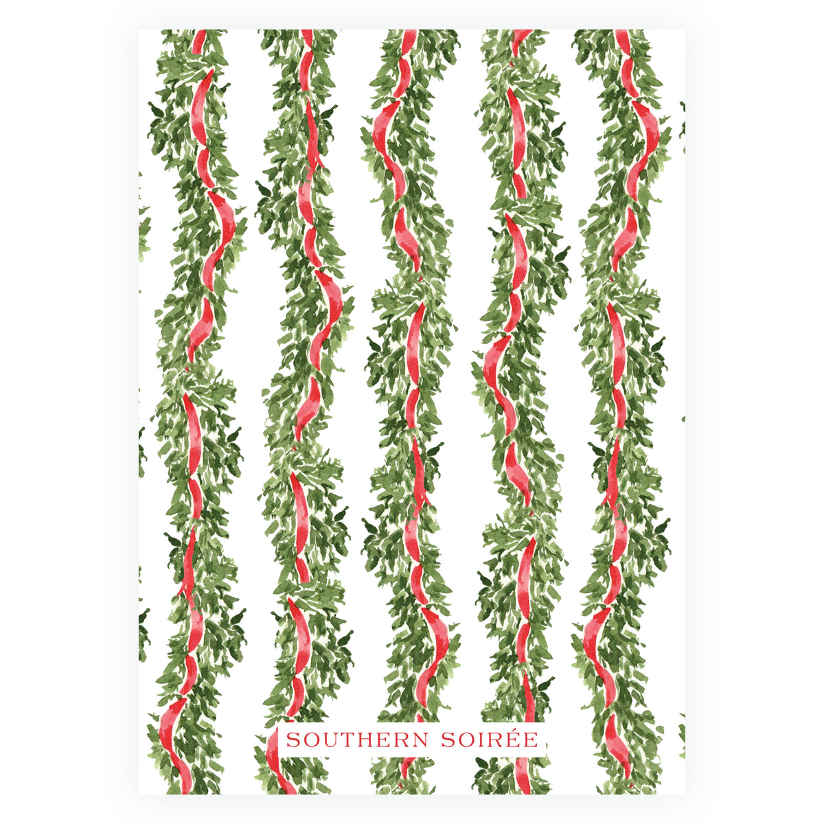 Traditional evergreen garland pattern Christmas photo card