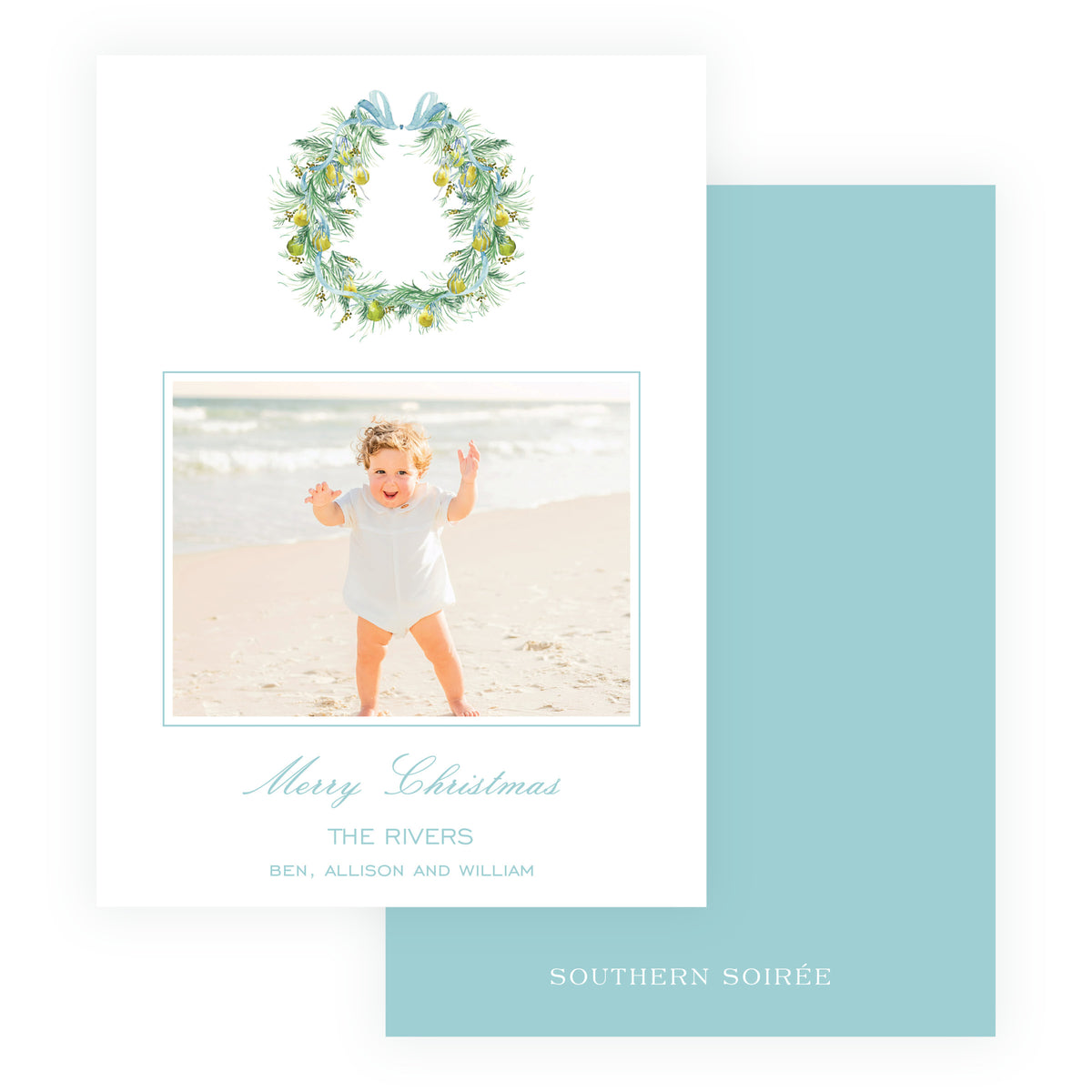 Evergreen & Pear – Wreath Personalized Christmas Photo Card