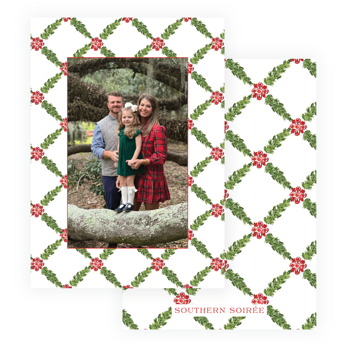 Garland lattice personalized Christmas photo card with watercolor greenery