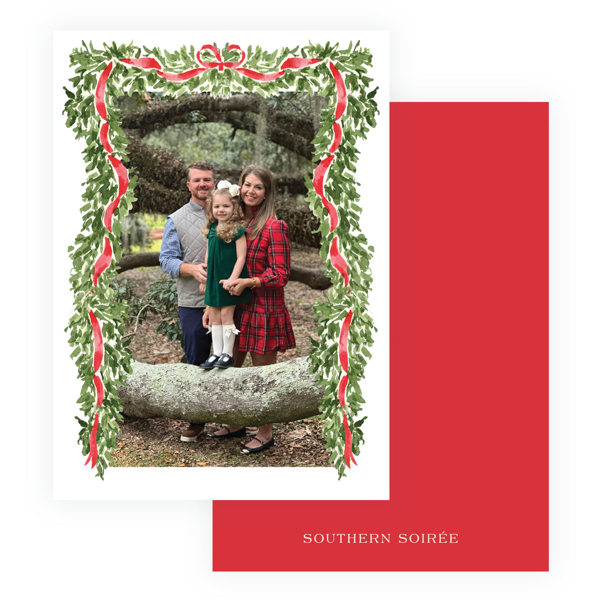 Decked in Garland full frame family Christmas photo card