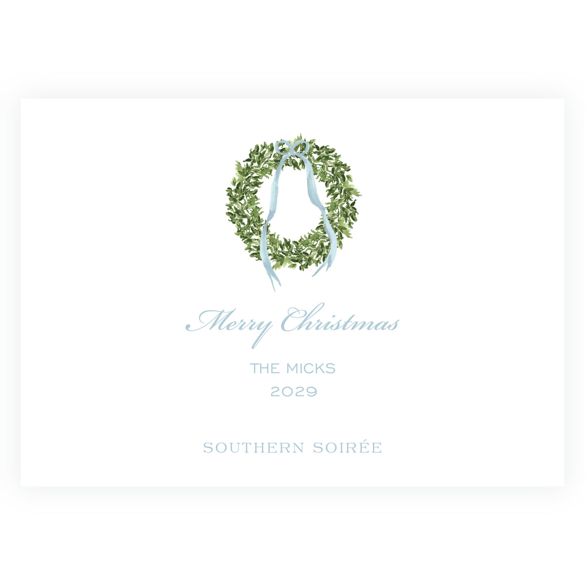 Decked in Garland – Blue Ribbon Garland Landscape Personalized Christmas Photo Card