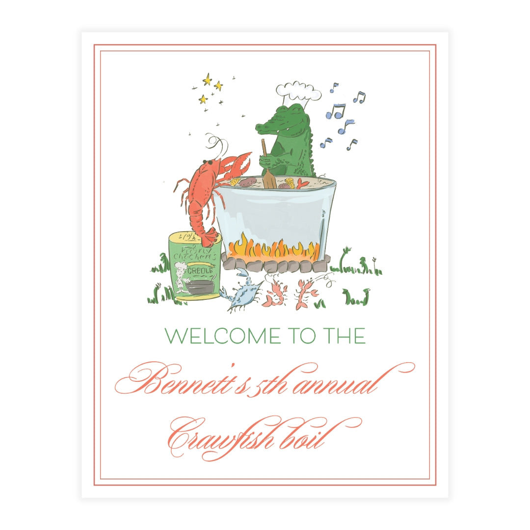 Crawfish Boil with Alligator Party Welcome Sign