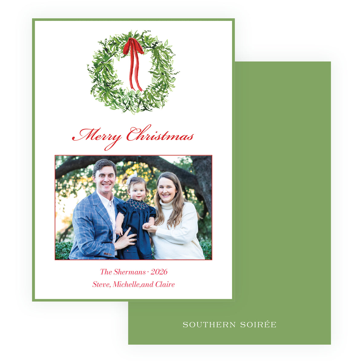 Festive Fir Classic Wreath Personalized Christmas Photo Card