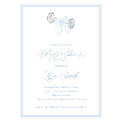Rattle and Blue Bow Invitation
