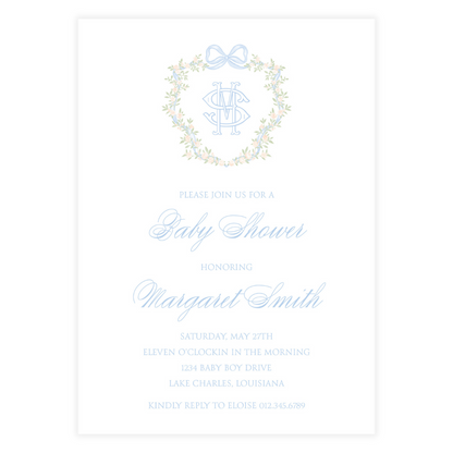 Blue Ribbon and Rose Crest Invitation