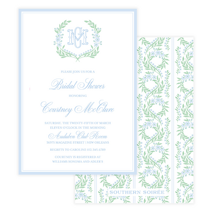Chinoiserie Blue Block Crest Invitation