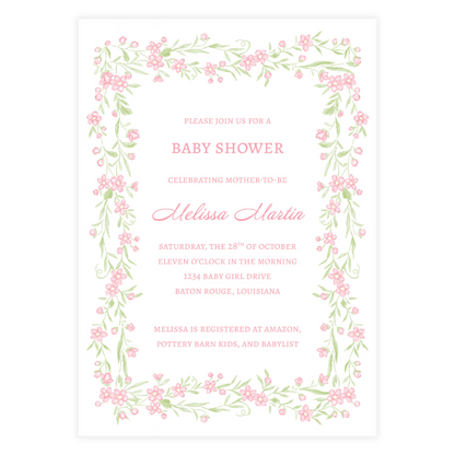 Pink Floral Vine Border Invitation