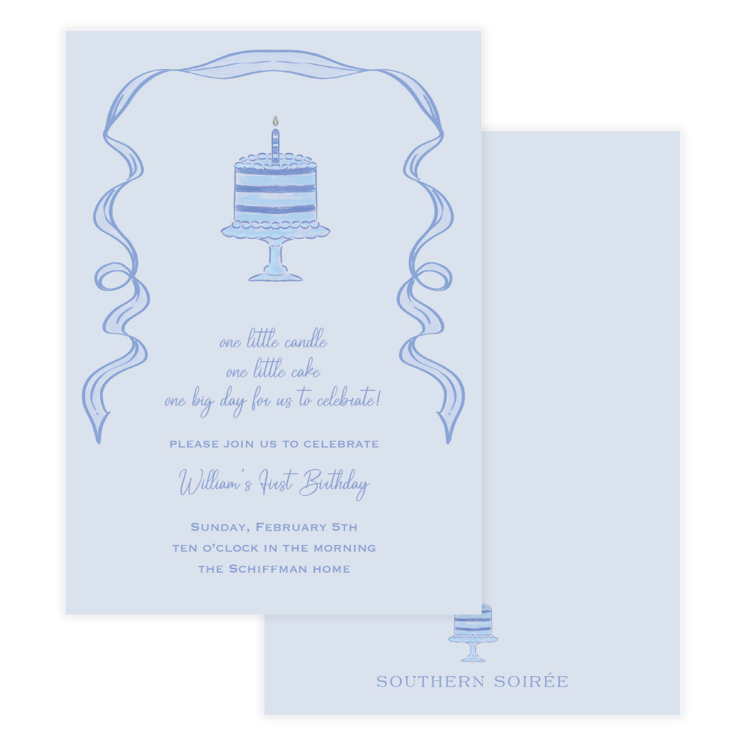 One Little Candle Blue Invitation