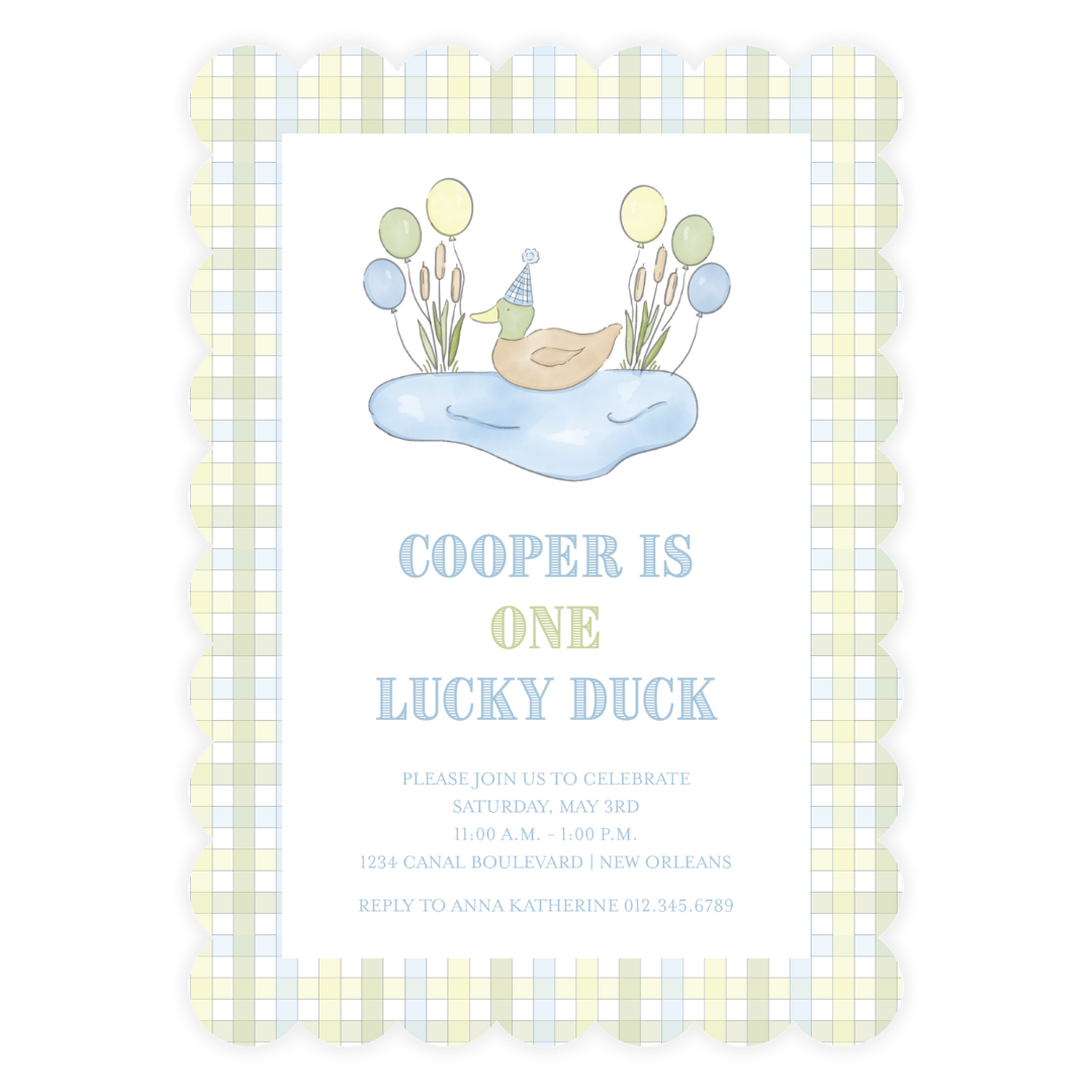 Lucky Duck in Pond Scallop Invitation