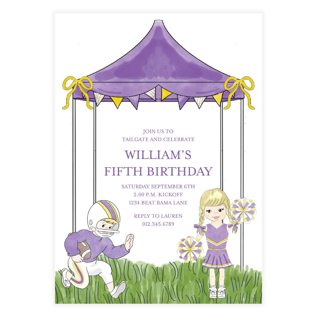 Purple and Gold Tailgate Tent Invitation
