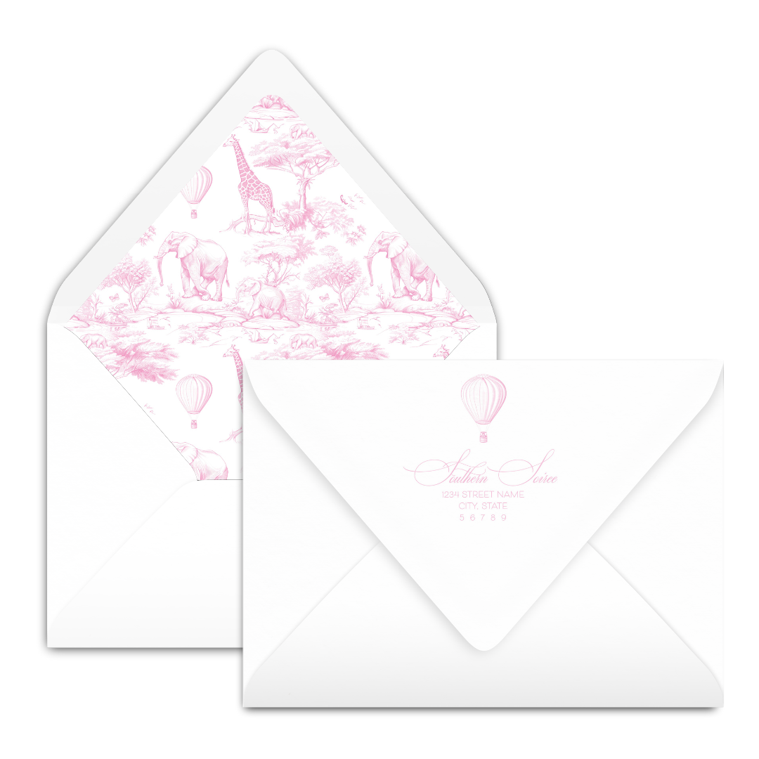 Pink Animal Toile Scallop Invitation
