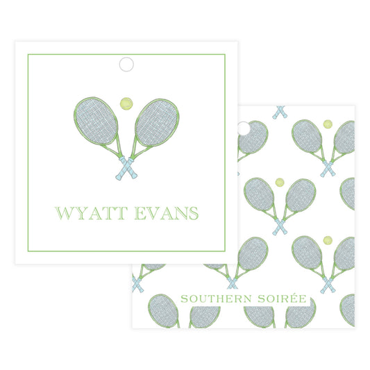 Watercolor Blue & Green Tennis Square Gift Tag