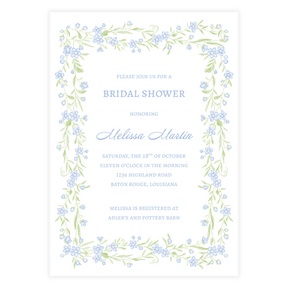 Blue Floral Vine Border Invitation
