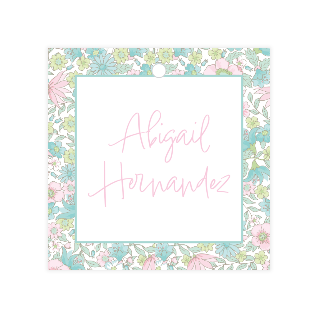Ditsy Pink & Green Floral Gift Tag Square