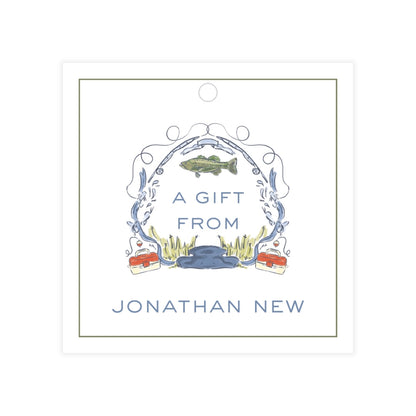 Gone Fishing Crest Square Gift Tag