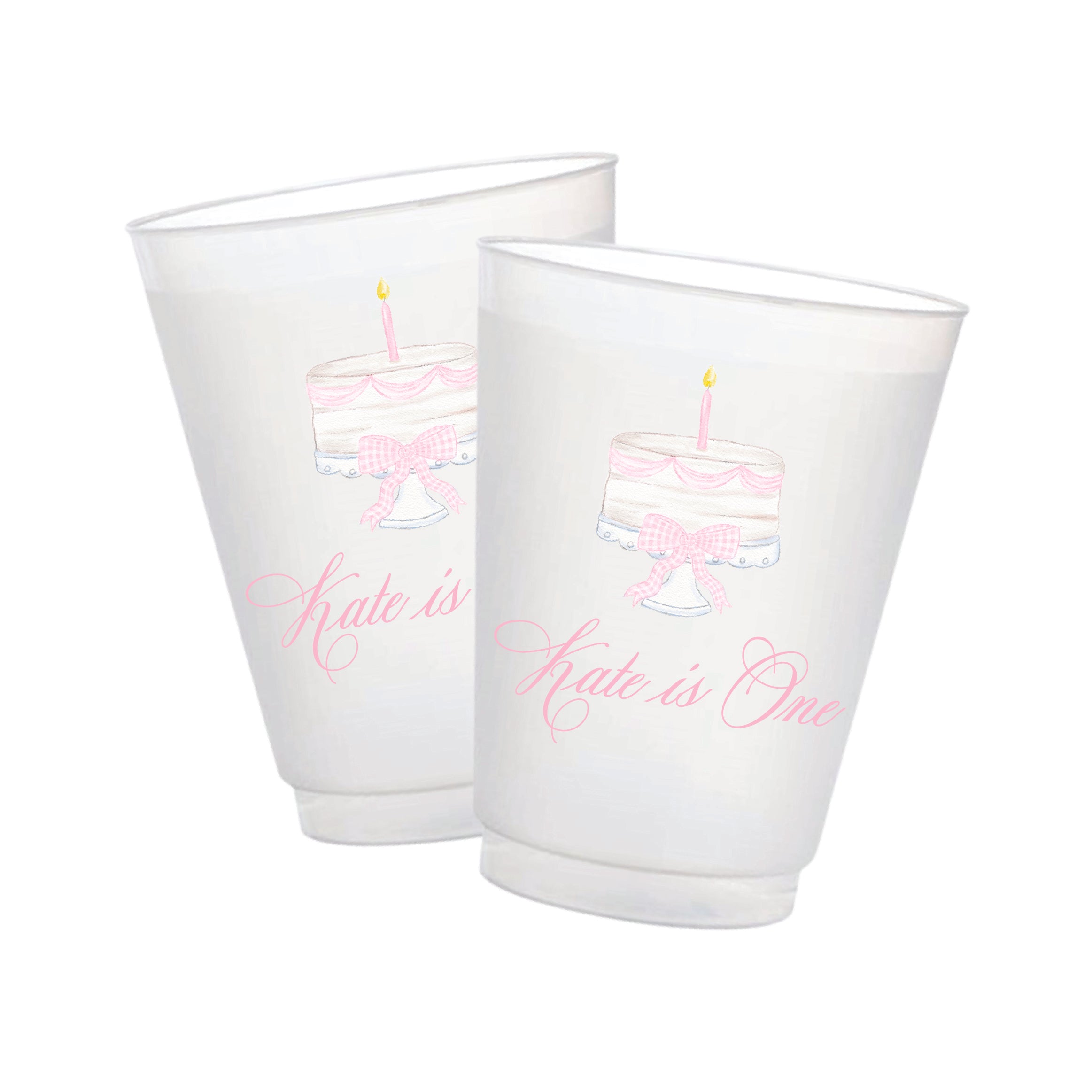 Personalized pink first birthday cake frosted cups