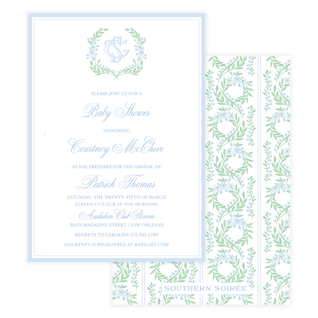 Chinoiserie Blue Block Crest Invitation