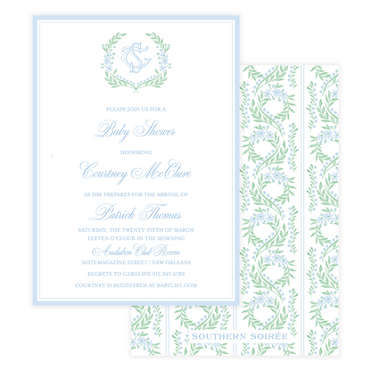 Chinoiserie Blue Block Crest Invitation