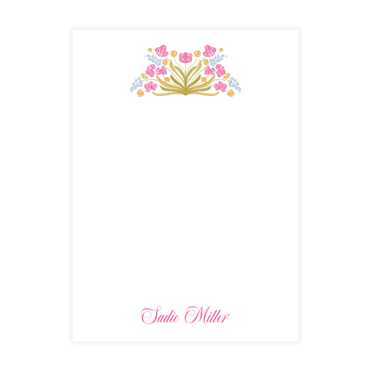 Pink and Blue Spring Florals Crest Notepad