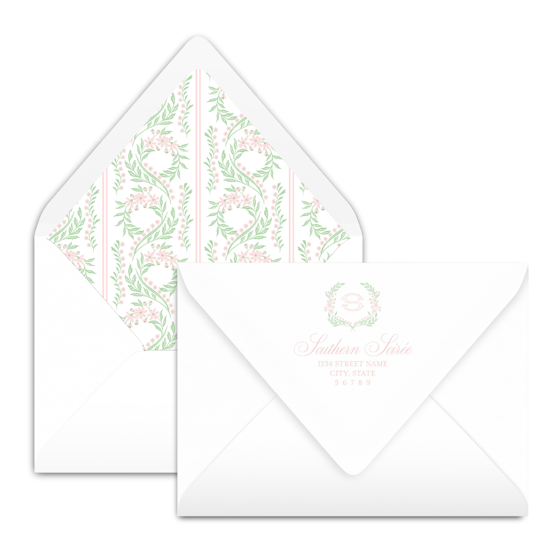 Chinoiserie Pink Block Crest Invitation