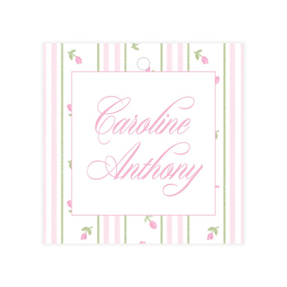 Pink Rosebud Stripe Square Gift Tag