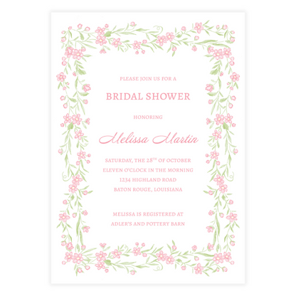 Pink Floral Vine Border Invitation