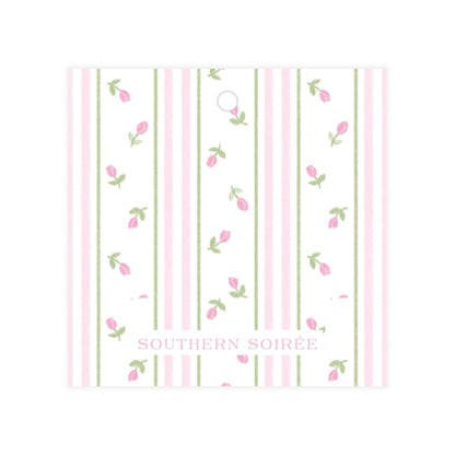 Pink Rosebud Stripe Square Gift Tag