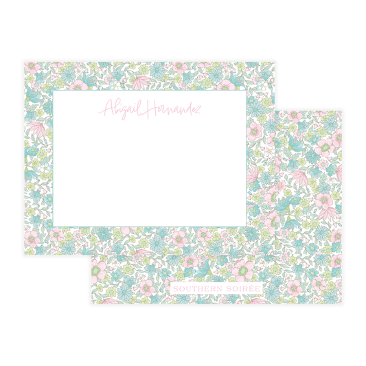 Ditsy Pink & Green Floral Notecard