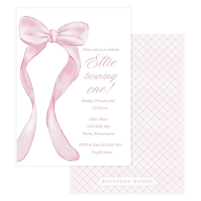Big Pink Bow Birthday Invitation