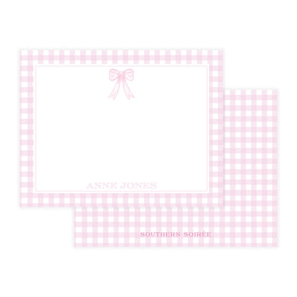 Pink Gingham with Bow Notecard