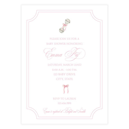 Heirloom Moments Pink Rattle Invitation
