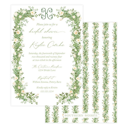 White Floral with Greenery Frame Invitation