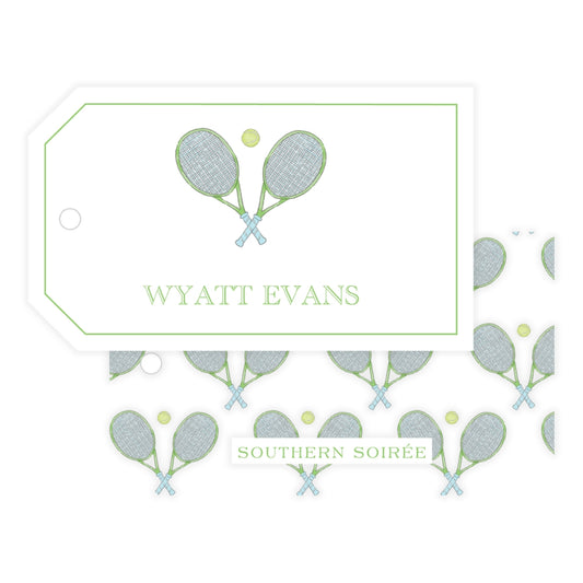 Watercolor Blue & Green Tennis Horizontal Gift Tag