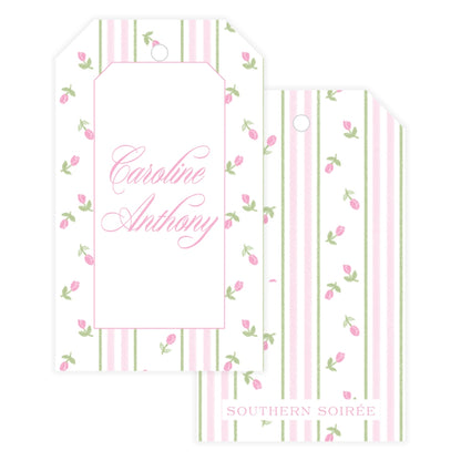 Pink Rosebud Stripe Gift Tag