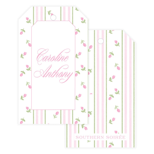 Pink Rosebud Stripe Gift Tag